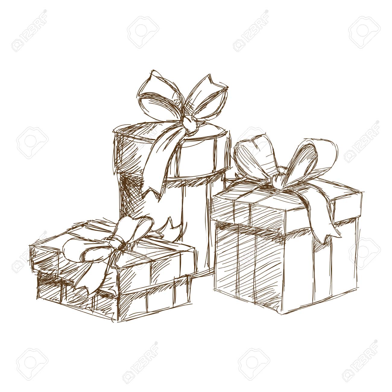 1300x1300 Sketch Christmas Gift Boxes Packaging. Vintage Engraved Vector