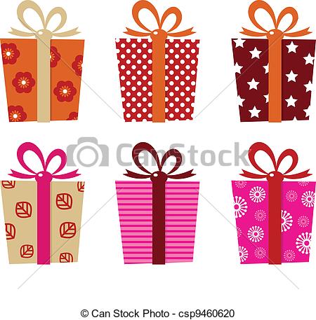 450x457 Retro Gifts Set Isolated On White. Set Of Patterned Gift Vector