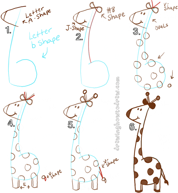 600x650 Big Guide To Drawing Cartoon Giraffes With Basic Shapes For Kids