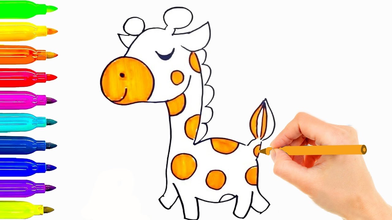1280x720 How To Draw And Coloring So Cute Giraffe For Kids Learning Color