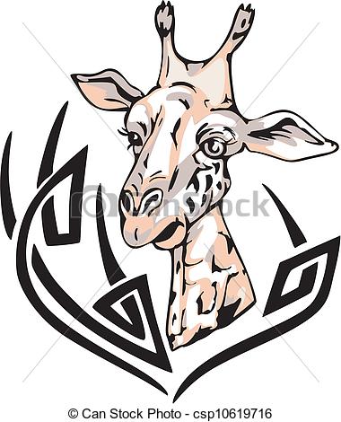 380x470 Giraffe Tattoo. Tattoo With Giraffe Head. Color Vector Vector