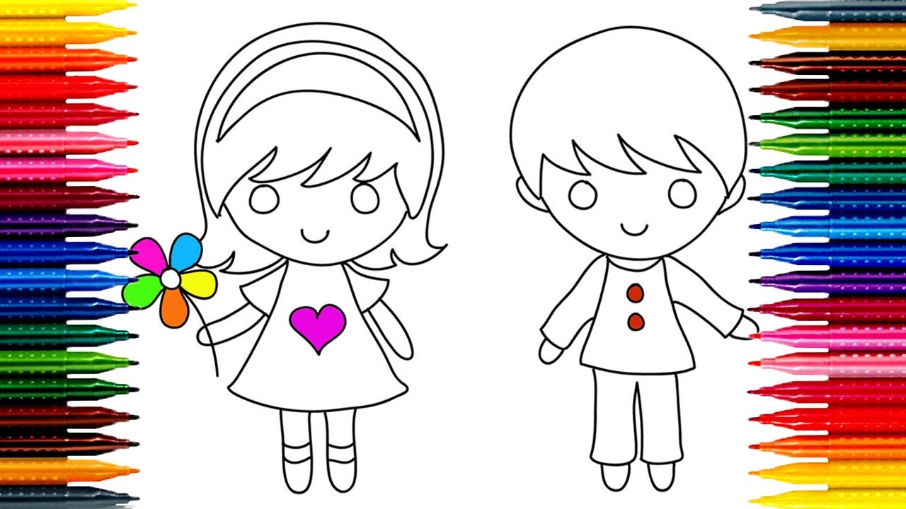 1280x720 How To Draw Kids! Girl Amp Boy Simple Drawing And Coloring