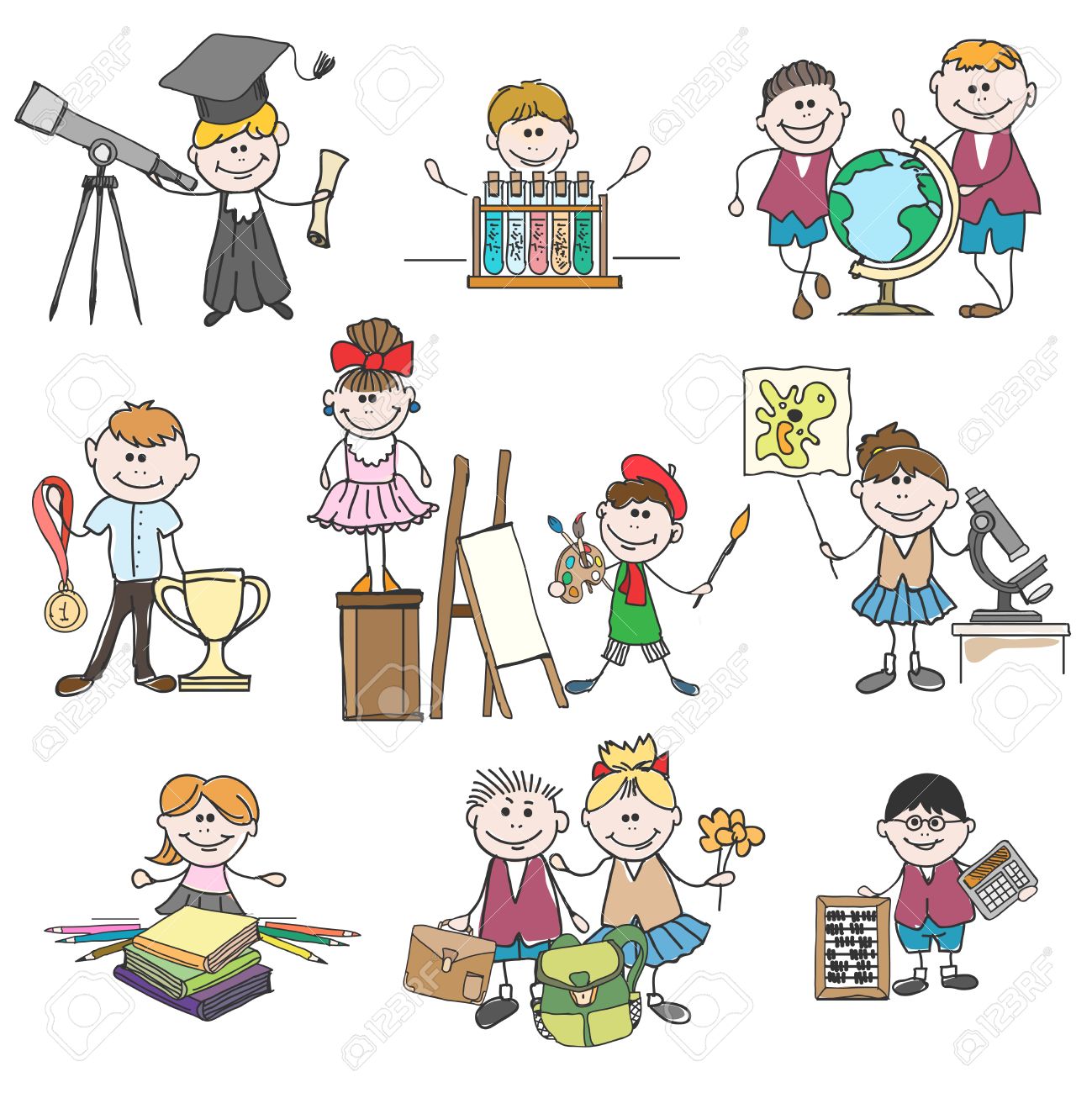 1299x1300 Kids Hobbies Doodle Drawings. Boy And Girl, Childhood And School