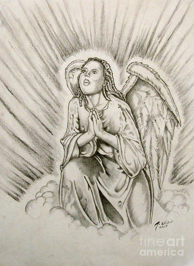 659x900 Female African Amer. Angel Drawing By Anthony West