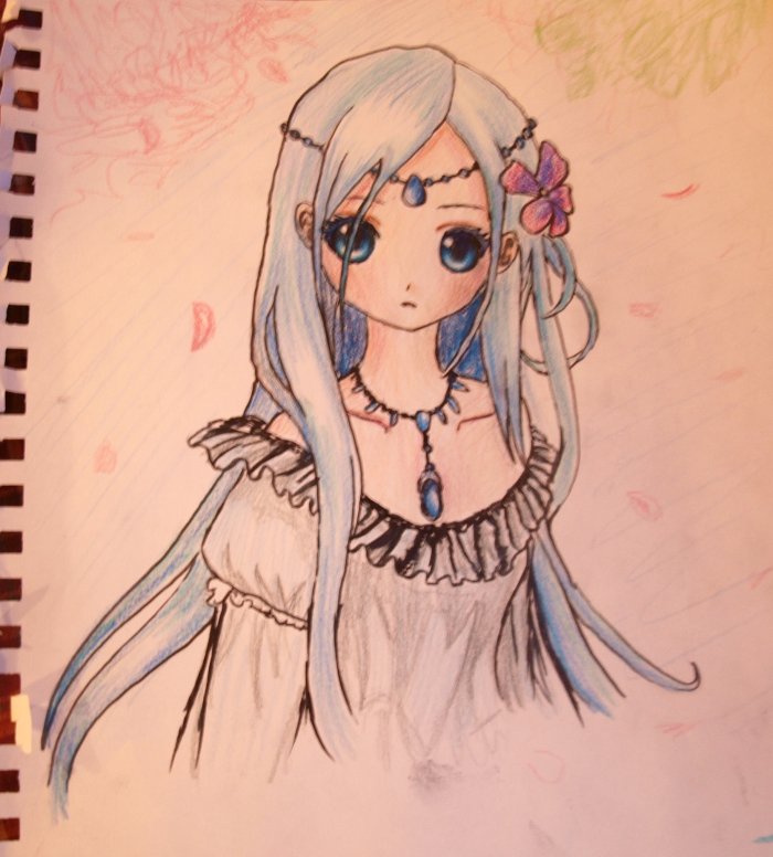 700x776 Blue Haired Anime Girl Drawing By L L Arts