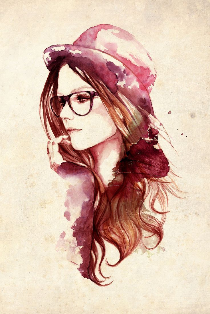 736x1098 Cute Girl Drawing Picture With Glass In Eye Best Illustration