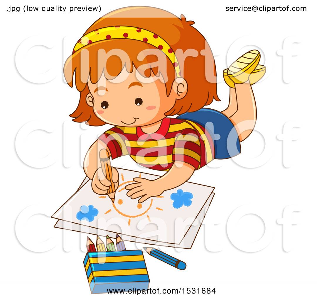 1080x1024 Clipart Of A Girl Drawing And Coloring