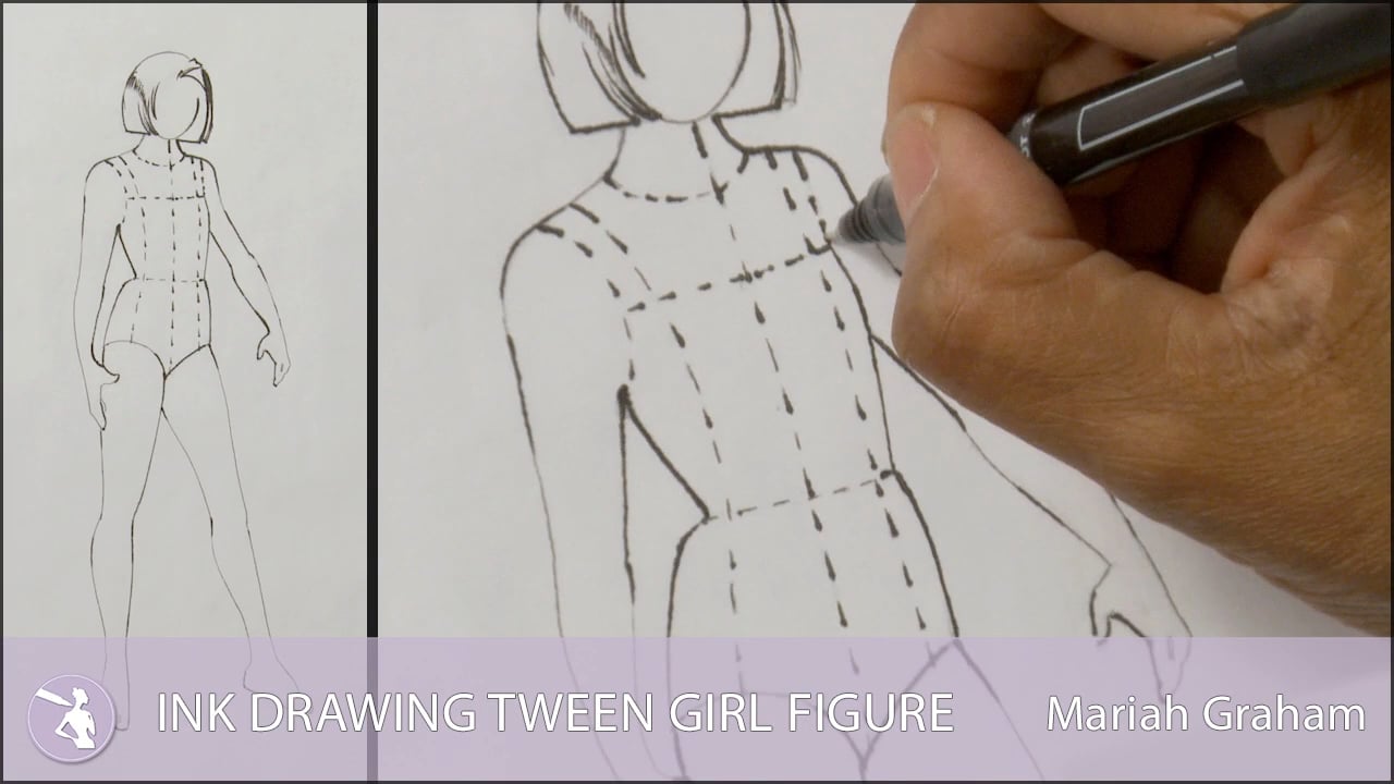 1280x720 Ink Drawing Tween Girl Figure