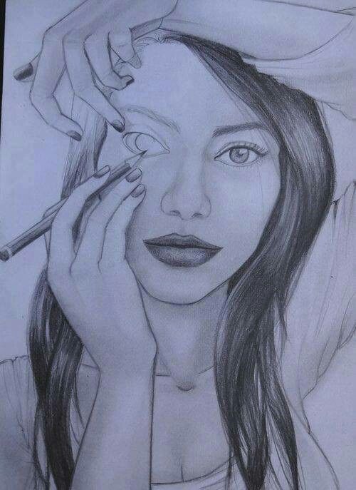 500x687 Girl Drawing Herself Great Pics Drawing Drawing