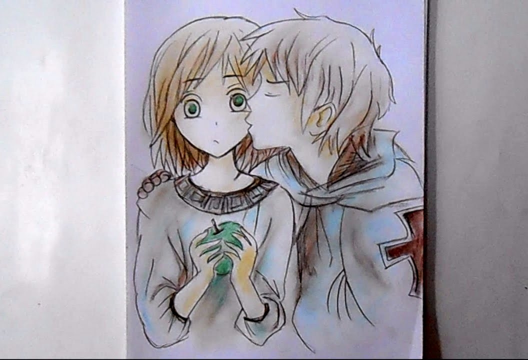 1056x720 Anime Girl And Boy Drawing Free