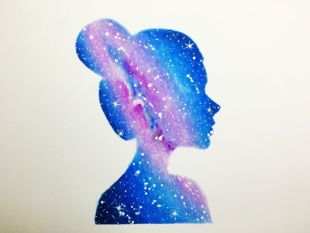 1000x750 Double Exposure Galaxy Girl Drawing