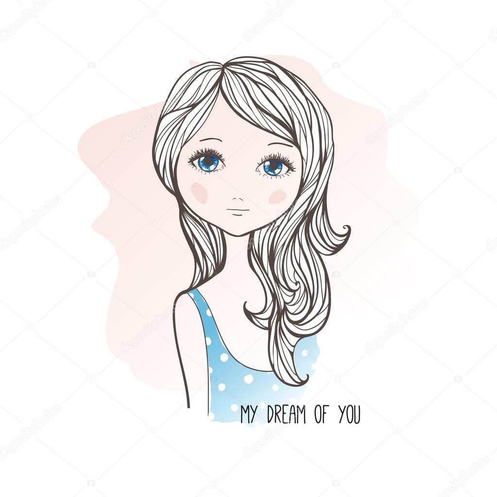 1024x1024 Sketch Drawing Of Cute Dreaming Girl Stock Vector Alexandragl