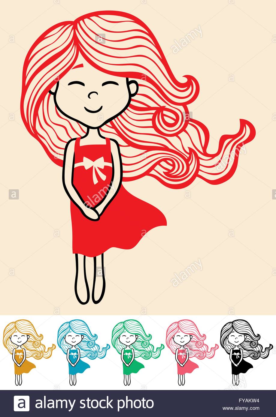 919x1390 Hand Drawn Little Girl In 6 Color Versions Stock Vector Art