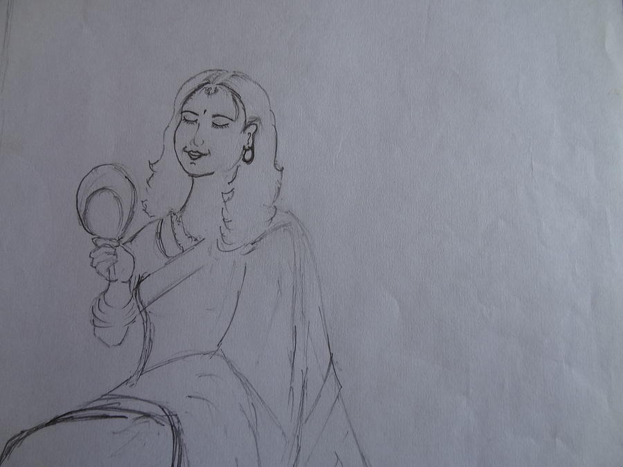 900x675 Girl Looking Mirror Drawing By Saseedharan Jayaprakash