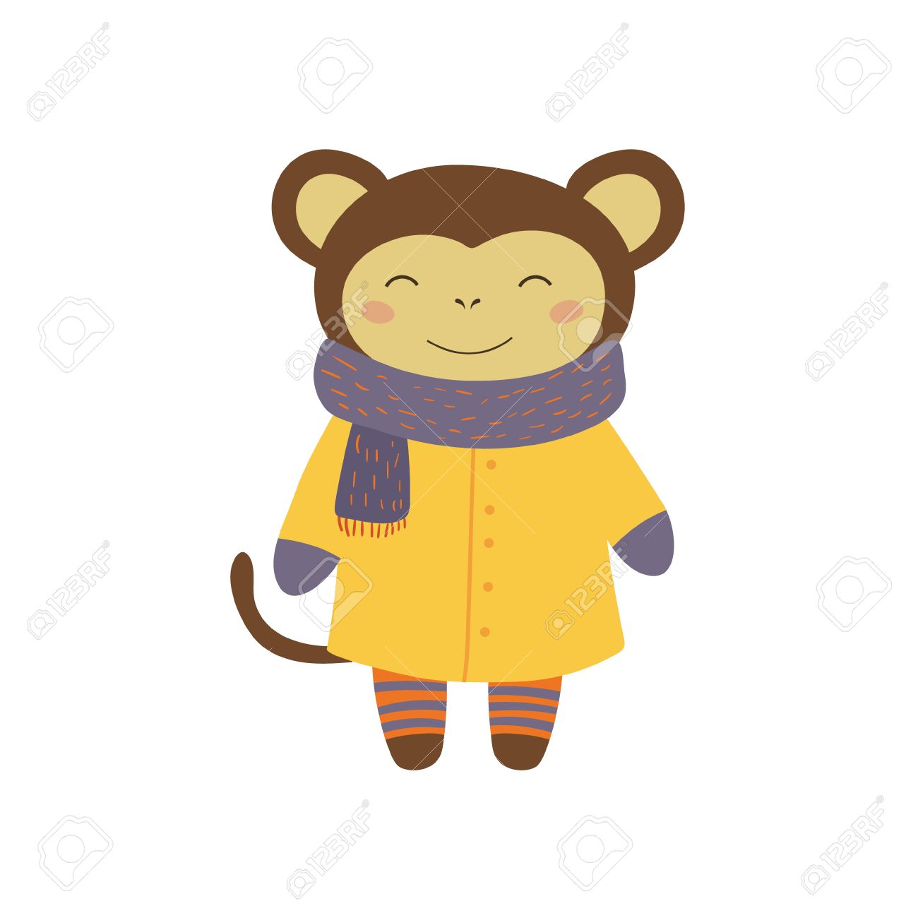 1300x1300 Girl Monkey In Yellow Warm Coat Adorable Cartoon Character