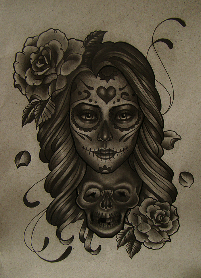 699x967 Mexican Girl Skull By Frah