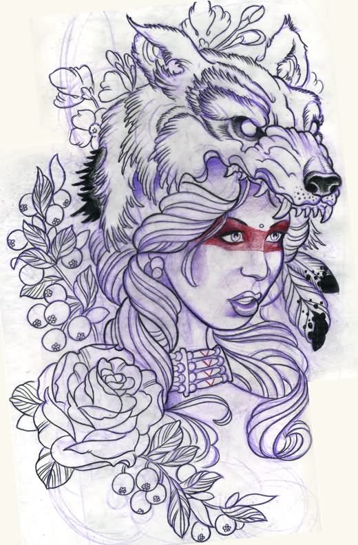 520x792 Nice Wolf Girl Tattoo Design By Brentsmith Aloadofbs