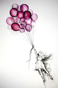 236x355 Red Balloon Art Print Of Aniginal Drawing Available 5x7