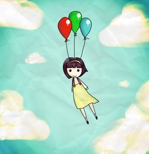300x310 Art, Balloon, Drawing, Float, Girl, Illustration