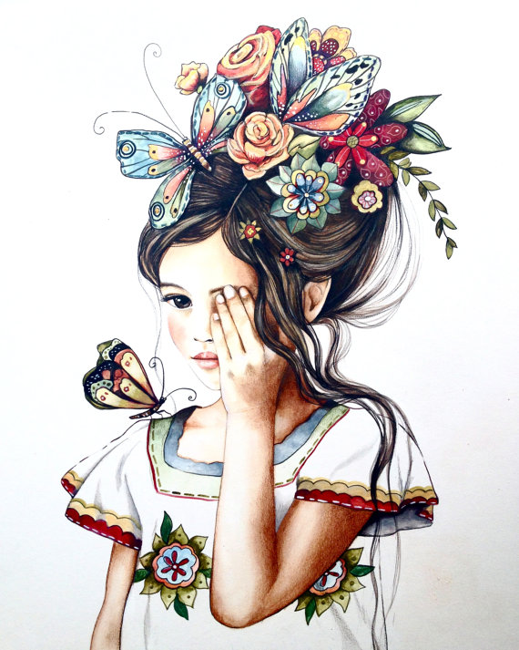 Girl With Flowers In Her Hair Drawing at GetDrawings | Free download