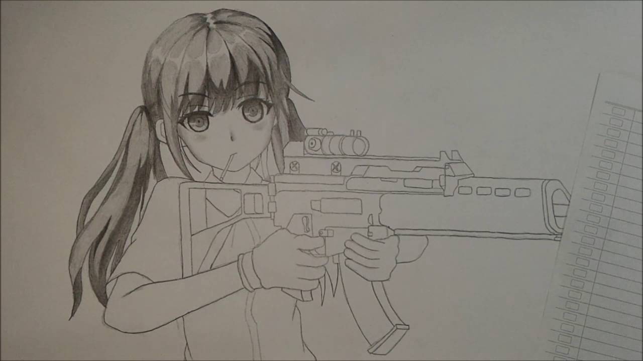 1280x720 Drawing Anime Girl With Gun