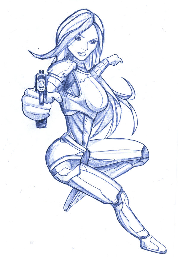 600x872 Armor Girl Gun Sketch By Gbrsou