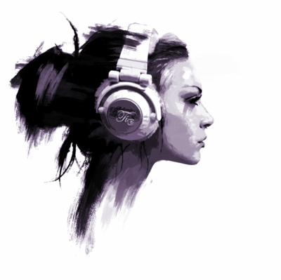 400x399 Drawing Girl Headphones Love