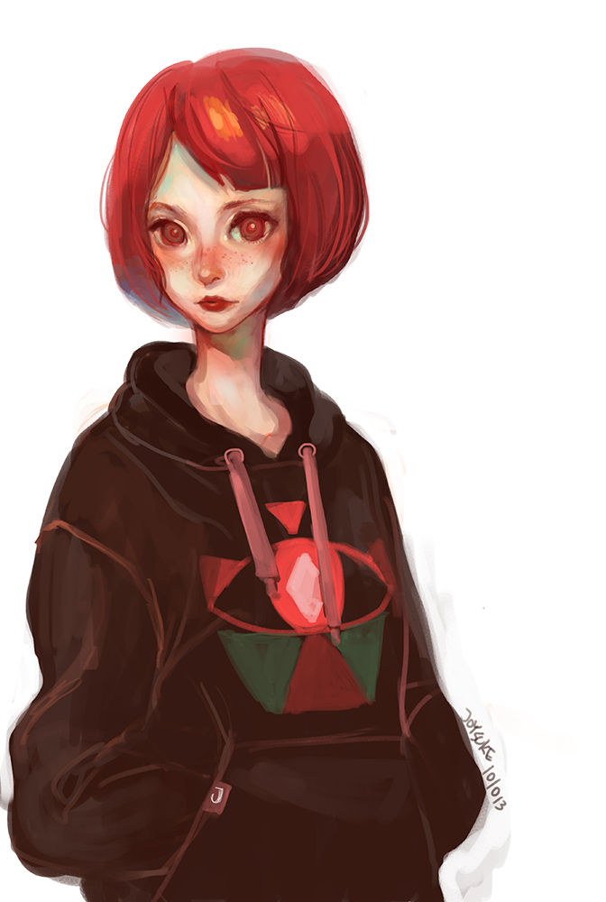 672x1000 Red Hair Girl In Hoodie By Joysuke
