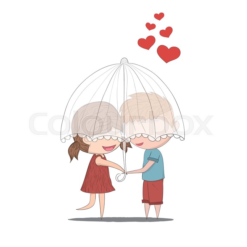 800x800 Cute Cartoon Doodle Lovers A Boy And A Girl Under Umbrella.cute