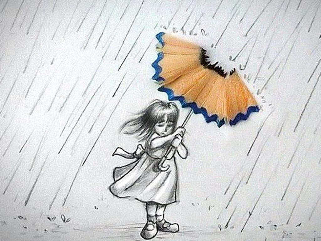 1024x768 Drawing Of A Girl In The Rain With An Umbrella Drawing Of A Girl