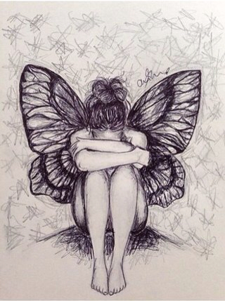 320x429 Art, Butterfly, Drawing, Fly, Flying, Lonely, Picture, Sadness