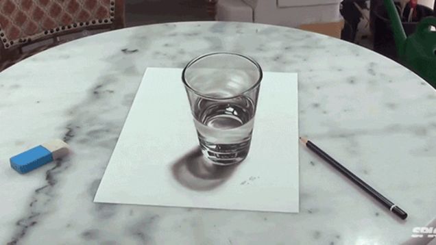 636x358 This Super Realistic Glass Of Water Is Actually A Drawing