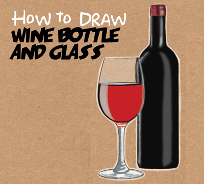 400x361 How To Draw A Bottle And Glasses Of Wine Drawing Tutorial
