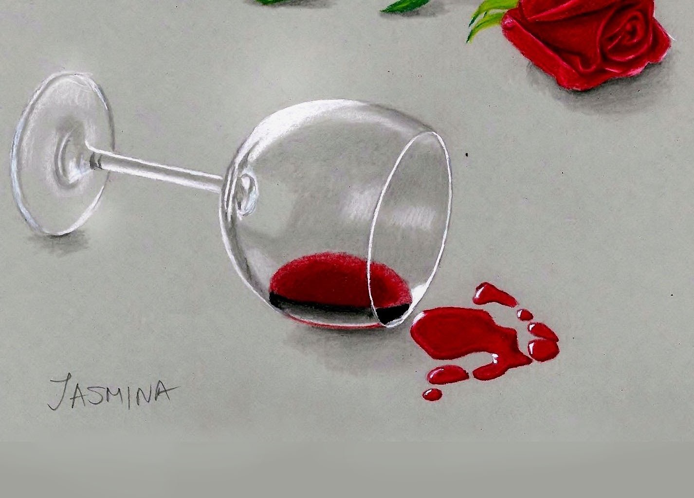 1426x1024 Speed Drawing Wine Glass And Red Rose In Colored Pencil Jasmina