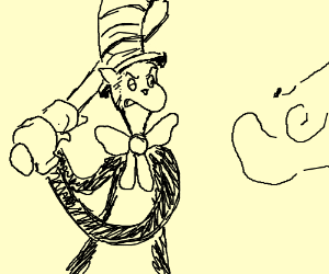 300x250 Cat In A Hat With A Bat Fighting A Gnat (Drawing By Frank Shively)
