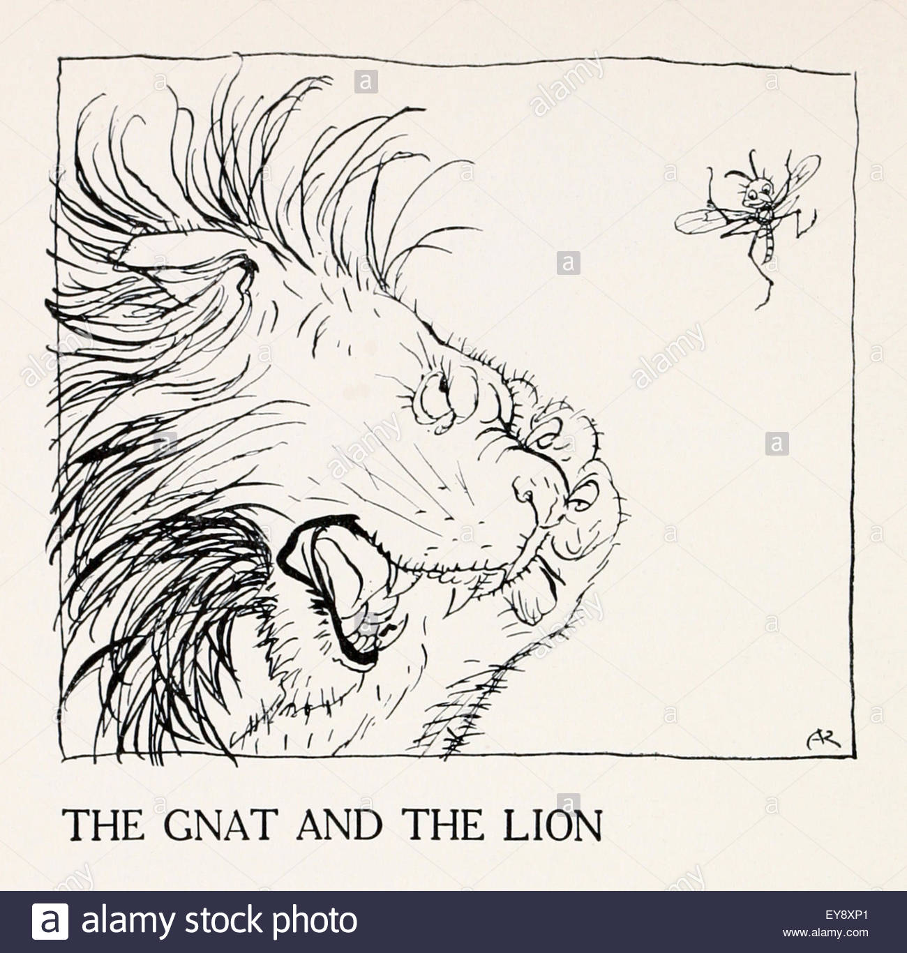 1300x1366 The Gnat And The Lion' Fable By Aesop (Circa 600bc). Illustration