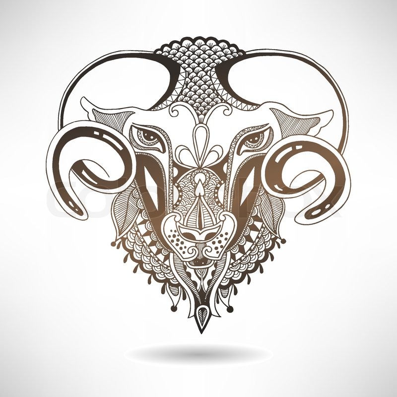 800x800 Head Goat Symbol Of 2015 Year, Decorative Drawing In Ethnic Style