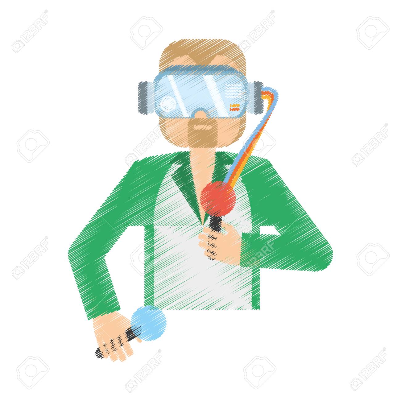 1300x1300 Drawing Man Wearing Vr Goggles Control Royalty Free Cliparts