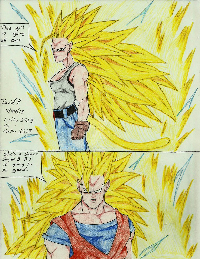 787x1015 Letty Ssj3 Vs Goku Ssj3 Old Drawing By Davidskovach
