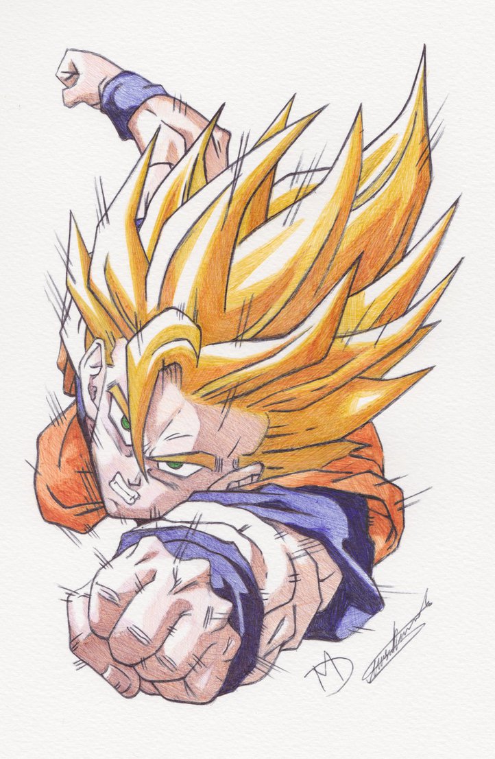 722x1106 Goku Super Saiyan Ballpoint Pen Drawing By Demoose21