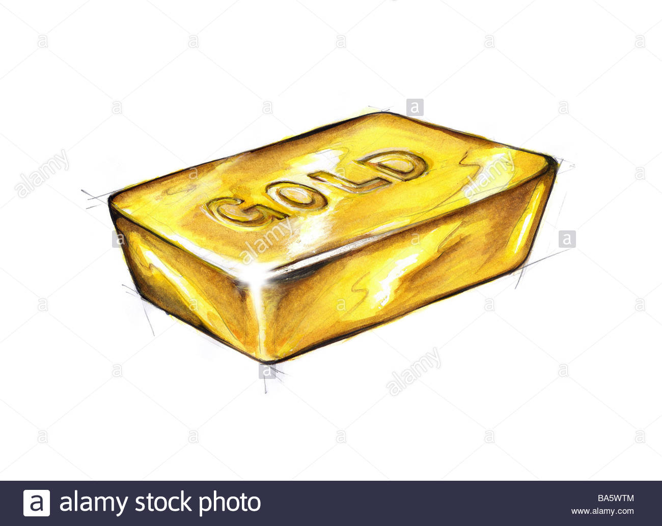 1300x1034 Illustration Bullions Watercolor Drawing Gold Bar Gold Piece