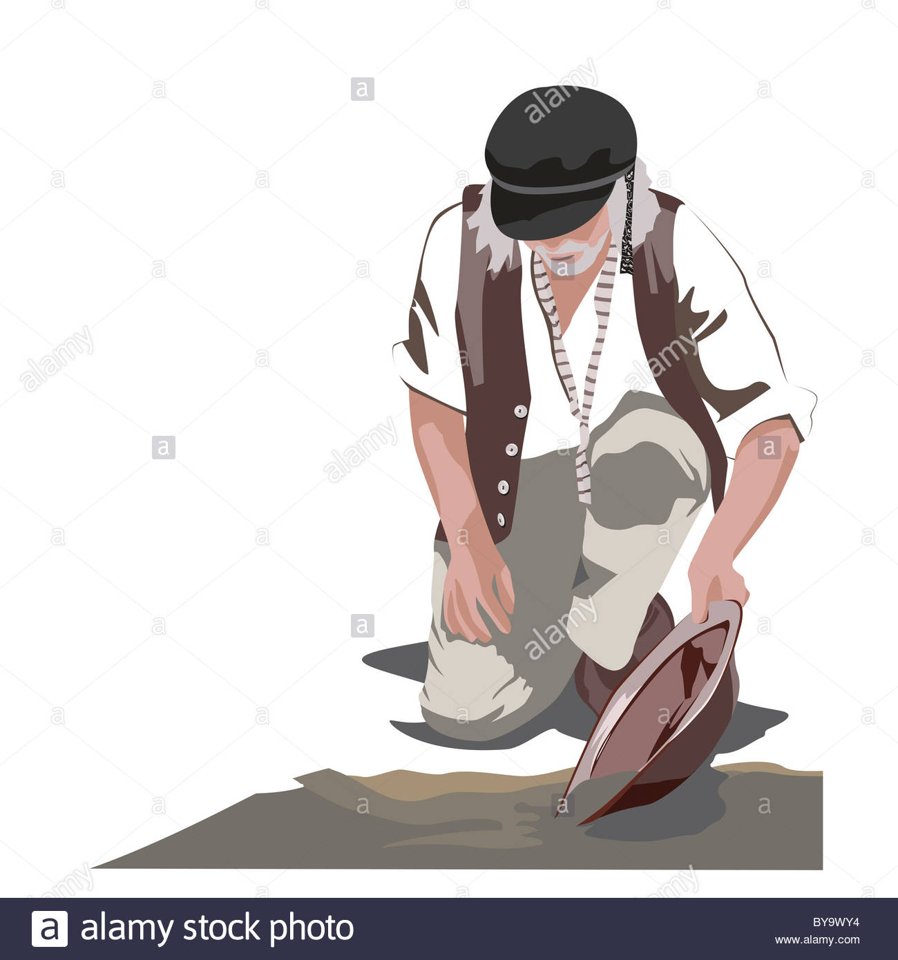 1300x1390 Gold Panning Man Illustration Stock Photo 34024008