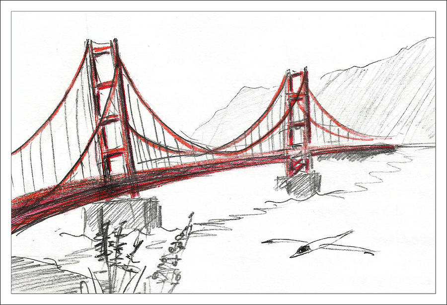 900x614 Golden Gate Bridge Drawing By Masha Batkova