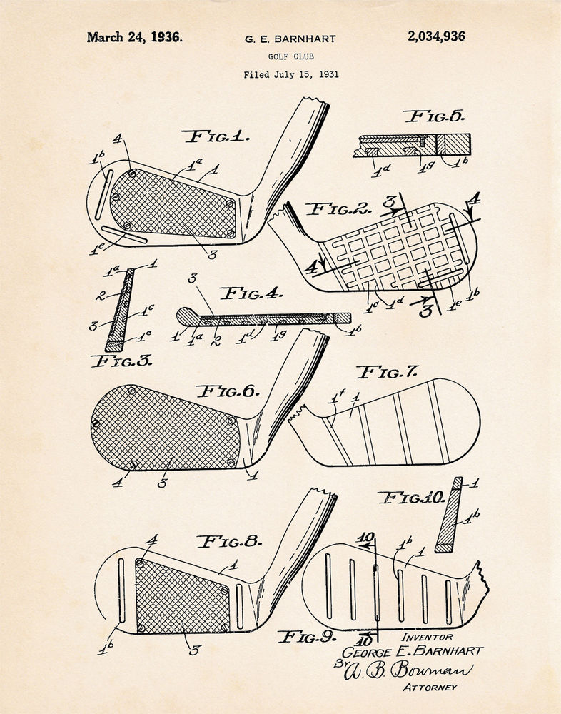 786x1000 1936 Golf Accessories Vintage Club Prints Patent Art Golfing