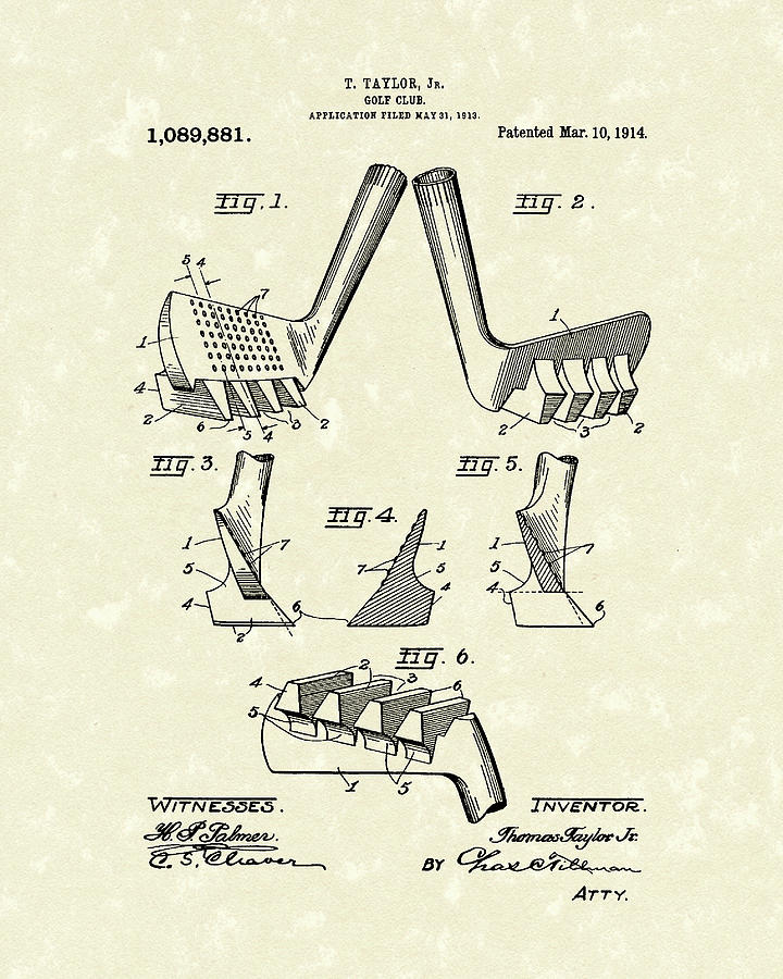 720x900 Golf Club 1914 Patent Art Drawing By Prior Art Design