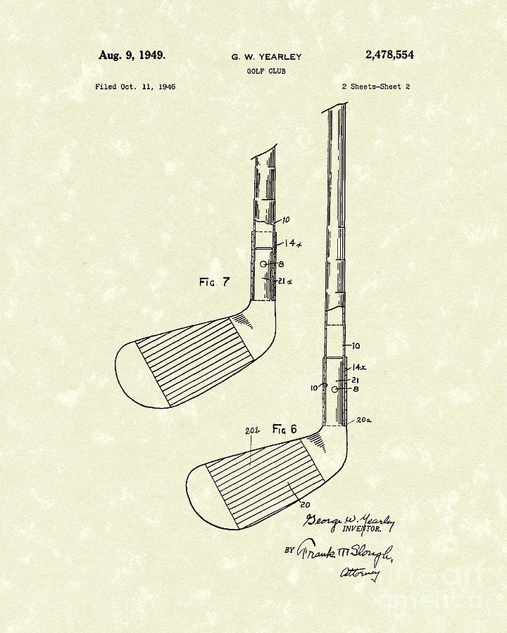 720x900 Golf Club 1949 Patent Art Drawing By Prior Art Design