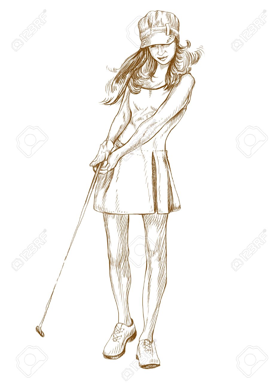 919x1300 Golf Player Original Full Sized Drawing Stock Photo, Picture