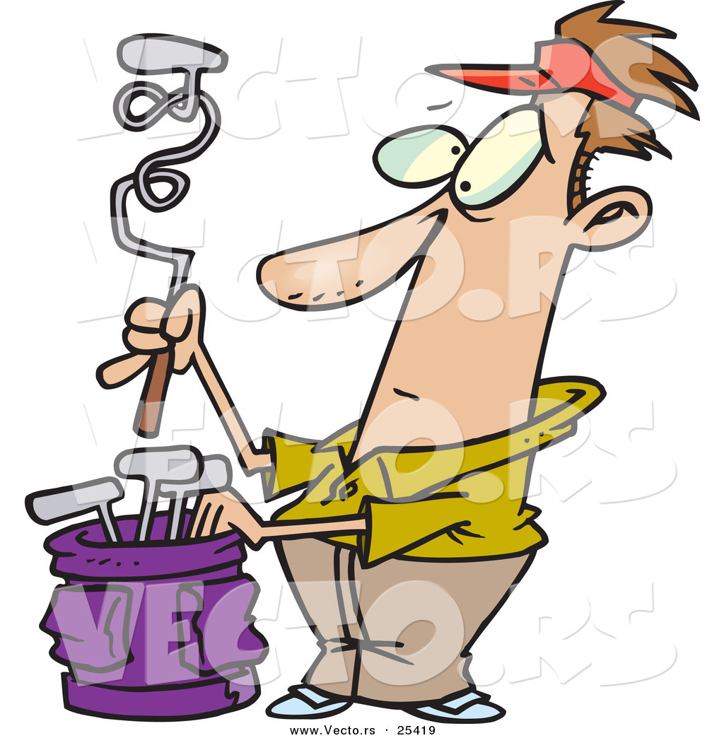 1024x1044 Vector Of A Frusterated Cartoon Golfer Pulling A Bent Golf Club