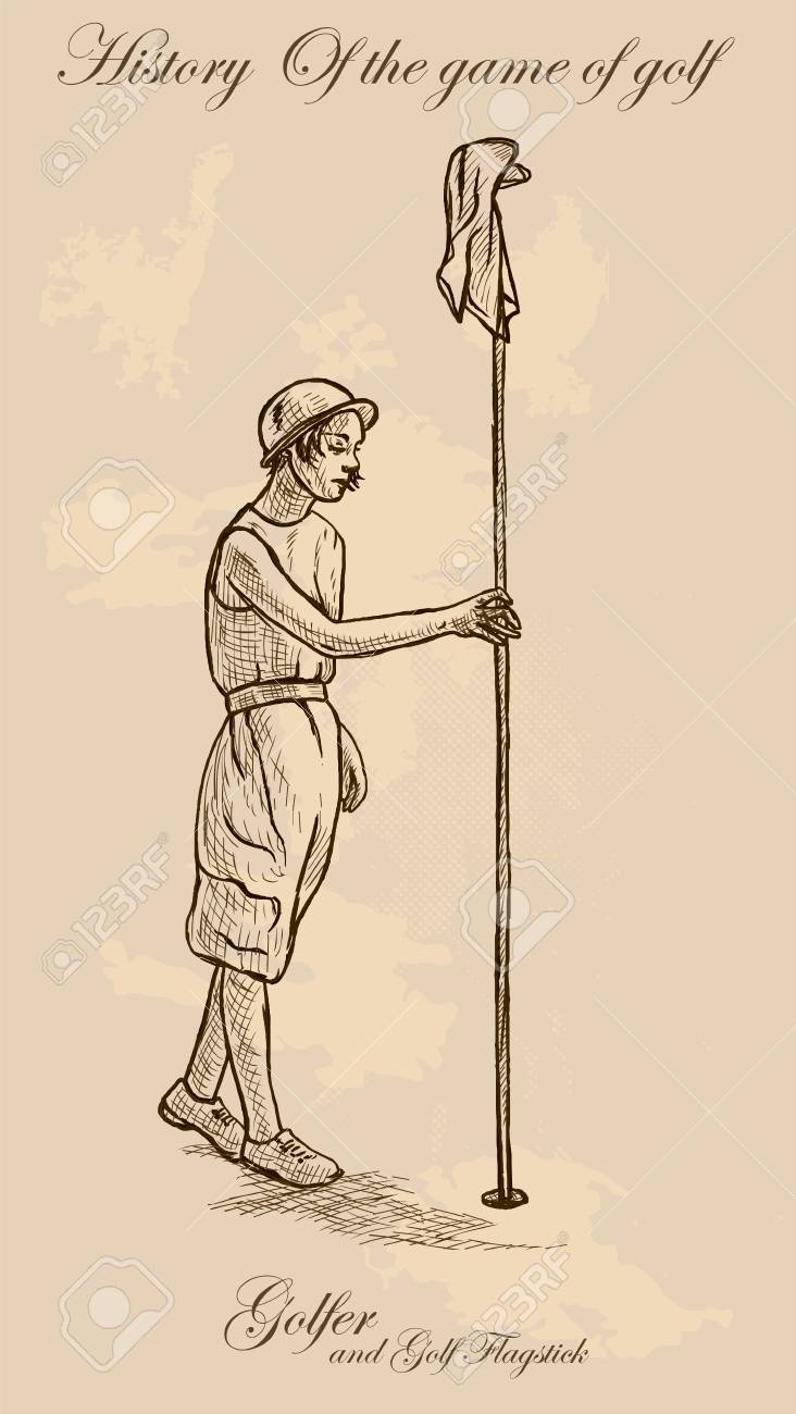 732x1300 Vintage Golfer, An Woman. Freehand Drawing, Vector. Vector Is