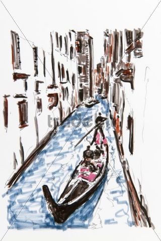 320x480 Gondola On A Small Canal, Venice, Italy, Drawing By Gerhard Kraus,